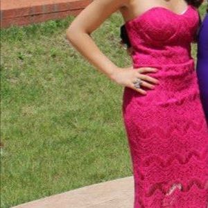 Dark pink lace maxi dress. Strapless